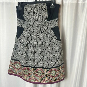 Rhapsody Strapless Black White Geometric Dress With Pockets Size Large
